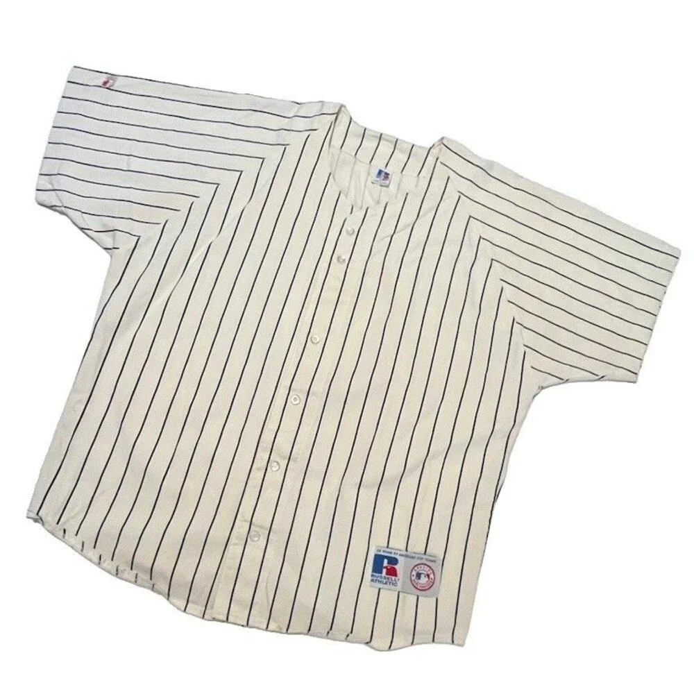 Russell Athletic Vintage 90s MLB Baseball Jersey USA  Pin Stripe Blank  Large